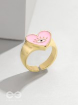 Eye Heart You - Pink Enamelled Golden Ring (Adjustable)