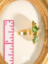 Sparkles & Stones  - Golden Embellished Ring (Green) (Adjustable)