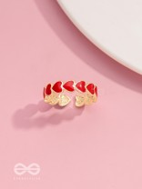 Crimson Hearts - Golden & Red Enamelled Ring
