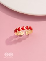 Crimson Hearts - Golden & Red Enamelled Ring