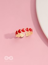 Crimson Hearts - Golden & Red Enamelled Ring