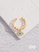 Eye Of Glamour - Golden Embellished Charm Ring (Adjustable)