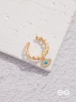 Eye Of Glamour - Golden Embellished Charm Ring (Adjustable)