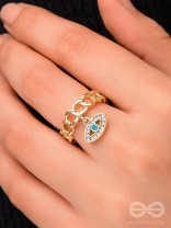 Eye Of Glamour - Golden Embellished Charm Ring (Adjustable)