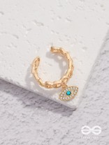 Eye Of Glamour - Golden Embellished Charm Ring (Adjustable)