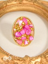 Sparkles & Stones  - Golden Embellished Ring (Pink) (Adjustable)