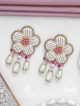 ABHRAPUSPA - THE CLOUDY FLOWER- STONES, BEADS AND PEARL DROPS HAND EMBROIDERED EARRINGS