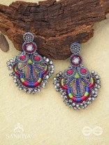 Abherī - The Melodic Dance - Resham And Beads Hand Embroidered Oxidised Earrings