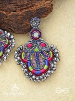 Abherī - The Melodic Dance - Resham And Beads Hand Embroidered Oxidised Earrings