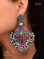 Abherī - The Melodic Dance - Resham And Beads Hand Embroidered Oxidised Earrings