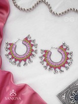 Ihaloka - The Circle Of Life - Sequins And Beads Hand Embroidered Oxidised Hoop Earrings