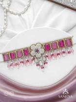 CHAANDIKUSUMA - THE ROYAL BLOSSOM- STONE, BEADS, GLASS AND PEARL DROPS HAND EMBROIDERED CHOKER NECKPIECE