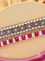 Paurandhra- The Divine Feminism-  Beads, Pearl And Glass Drops Hand Embroidered Choker Neckpiece