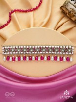 Paurandhra- The Divine Feminism-  Beads, Pearl And Glass Drops Hand Embroidered Choker Neckpiece