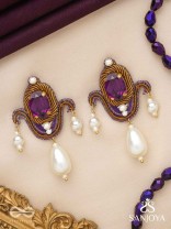 Ankusi- The Angel's Souvenir- Stones And Pearl Drops Hand Embroidered Earrings