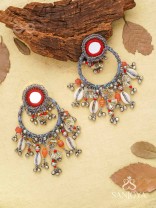 Pradhma - The Ocean Treasures - Beads, Mirror And Shells Hand Embroidered Oxidised Earrings