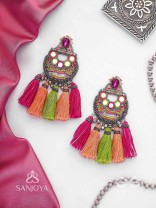 Ksipra - Shades Of Spring - Beads, Mirror And Sequins Hand Embroidered Oxidised Earrings