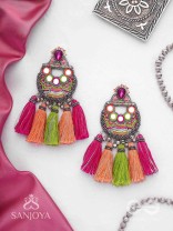 Ksipra - Shades Of Spring - Beads, Mirror And Sequins Hand Embroidered Oxidised Earrings