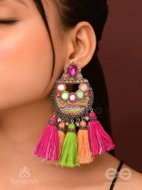 Ksipra - Shades Of Spring - Beads, Mirror And Sequins Hand Embroidered Oxidised Earrings