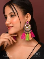 Ksipra - Shades Of Spring - Beads, Mirror And Sequins Hand Embroidered Oxidised Earrings