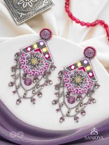 Anugata - The Mystic Marvel - Beads, Mirror And Cutdana Hand Embroidered Oxidised Earrings