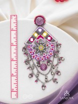 Anugata - The Mystic Marvel - Beads, Mirror And Cutdana Hand Embroidered Oxidised Earrings