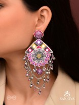 Anugata - The Mystic Marvel - Beads, Mirror And Cutdana Hand Embroidered Oxidised Earrings