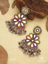 Ambuvasini - The Angel's Flower - Mirror, Resham And Beads Hand Embroidered Oxidised Earrings