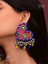 Hrdayanuga - Sound Of The Heart - Beads, Mirror And Glass Drops Hand Embroidered Oxidised Earrings