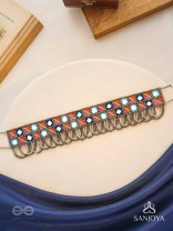 Dyupatha - The Sky Horizon - Mirror And Beads Hand Embroidered Oxidised Neckpiece