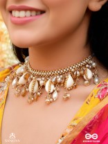 Gohiranya - The Majesty Drops - Beads, Shells And Glass Drops Hand Embroidered Neckpiece