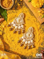 Hairanyika - The Ivory Aurora - Beads And Glass Drops Hand Embroidered Earrings