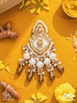 Hairanyika - The Ivory Aurora - Beads And Glass Drops Hand Embroidered Earrings