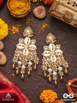 Sambuka- The Golden Snowflakes - Beads, Shells And Glass Drop Hand Embroidered Earrings