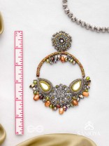 Haarin- The Divine Deer- Resham, Mirror And Glass Drops Hand Embroidered Oxidised Earrings