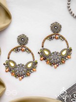 Haarin- The Divine Deer- Resham, Mirror And Glass Drops Hand Embroidered Oxidised Earrings