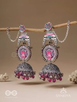 Anikini - The Lotus Manifestation- Enamelled Oxidised Chain Jhumka Earrings