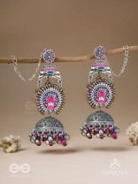 Anikini - The Lotus Manifestation- Enamelled Oxidised Chain Jhumka Earrings