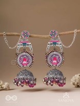 Anikini - The Lotus Manifestation- Enamelled Oxidised Chain Jhumka Earrings