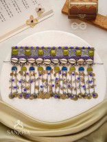 Bhumimaye - The Earthy Cadence - Shells, Beads And Coins Enamelled Hand Embroidered Oxidised Choker Neckpiece
