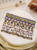 Bhumimaye - The Earthy Cadence - Shells, Beads And Coins Enamelled Hand Embroidered Oxidised Choker Neckpiece