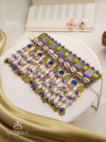 Bhumimaye - The Earthy Cadence - Shells, Beads And Coins Enamelled Hand Embroidered Oxidised Choker Neckpiece