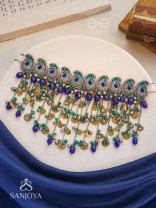 Saikhina - The Drizzling Dance - Glass Beads And Coins Hand Embroidered Oxidised Neckpiece