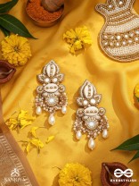 Savitra - Frosty Lily - Beads, Shells And Pearl Drops Hand Embroidered Earrings