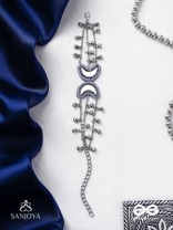 Chandrasalokya - The Lunar Twins - Mirrors, Resham And Beads Hand Embroidered Oxidised Bracelet