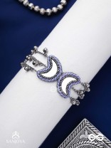 Chandrasalokya - The Lunar Twins - Mirrors, Resham And Beads Hand Embroidered Oxidised Bracelet