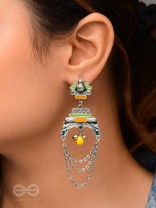 The Peacock Pride - Enamelled Oxidised Earrings