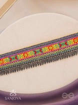 Aatpavat - The Sunlit Field - Resham And Beads Hand Embroidered Oxidised Lace Choker Neckpiece