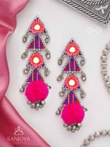 Ucchraya - The Melodic Treasures - Mirror, Resham And Beads Hand Embroidered Oxidised Earrings