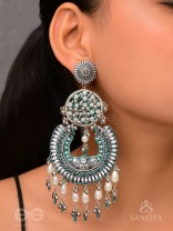 Atisiddhi- The Perfect Intricacy- Beads And Pearl Drops Hand Embroidered Oxidised Earrings